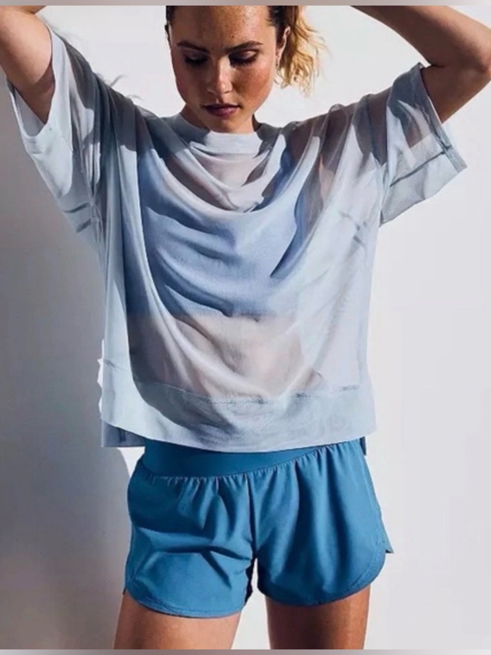 CALIA by Carrie Underwood Oversized Sheer Short-Sleeve Top